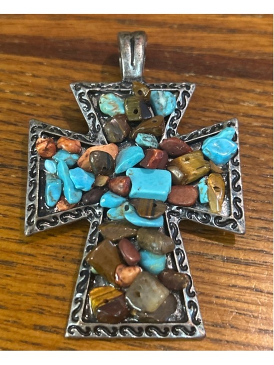 Unbranded Jewelry - Women's Silver with crushed Stone Cross Pendant enhancer